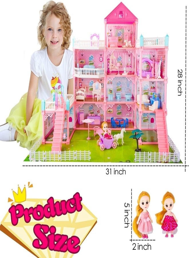 JOYJAY 4-Story Princess Castle Dollhouse Building Toy Playset Movable Slides, Stairs, Furniture, Accessories, Dolls, Pets, Cottage Pretend Play House, DIY Creative Gift for Girls Toddlers Ages 3+ - Image 3